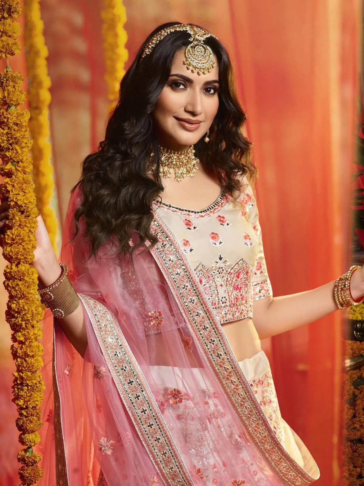 Baby Pink Multi Embroidered Designer Lehenga Choli