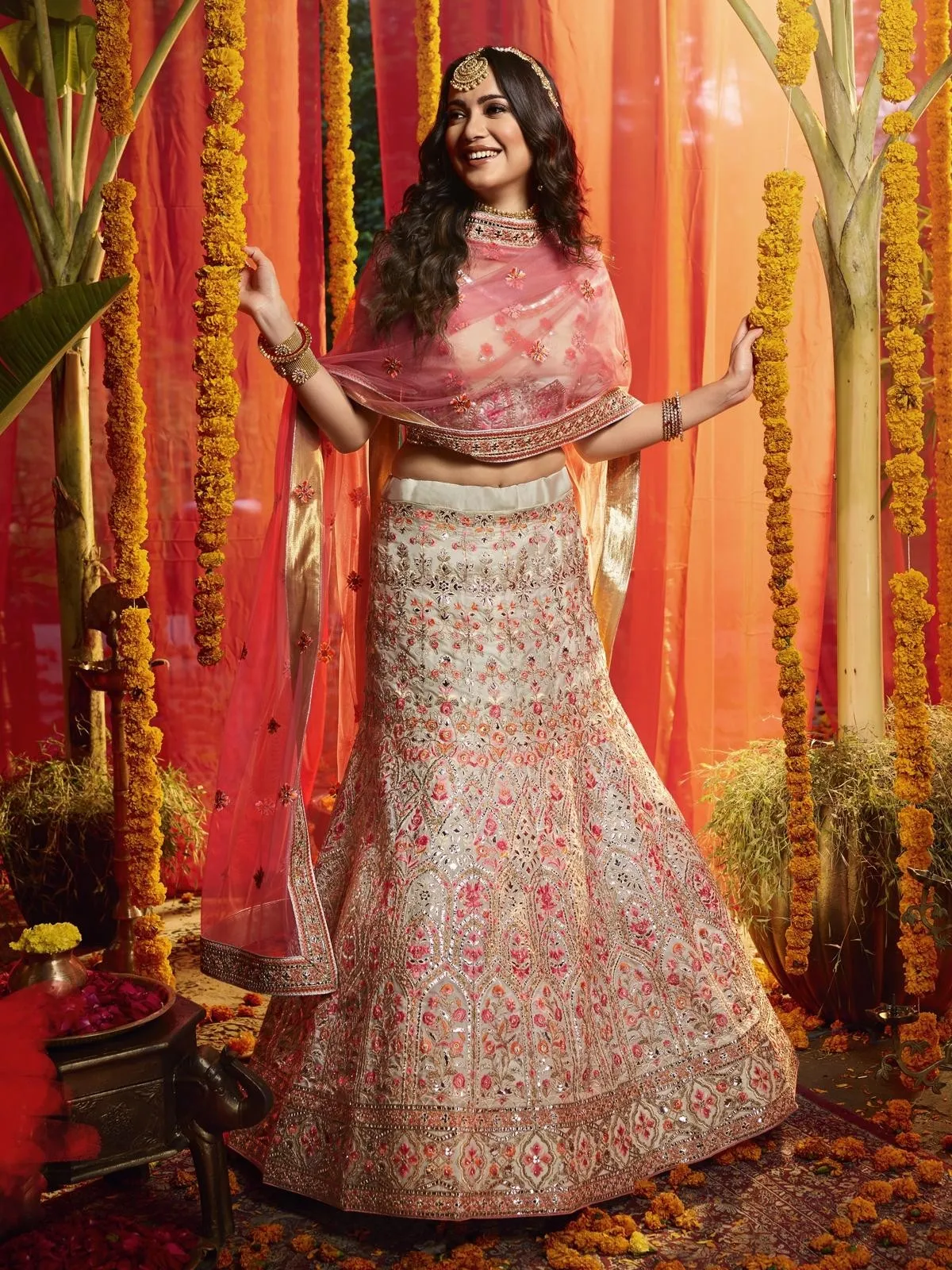 Baby Pink Multi Embroidered Designer Lehenga Choli