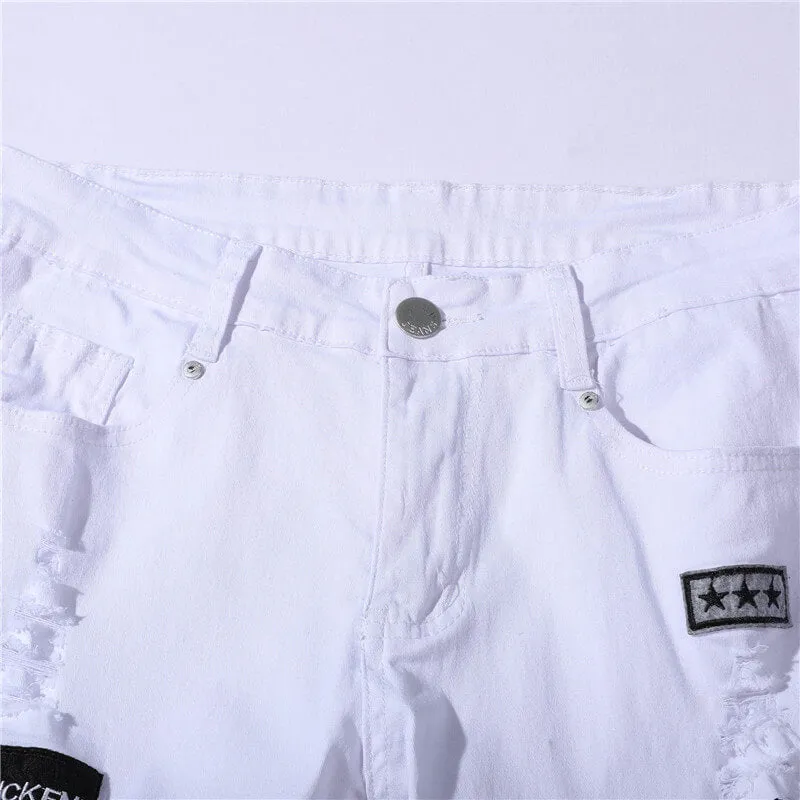 Badge Pencil Pants Mid Waisted Jeans Skinny Men's Ripped Jeans