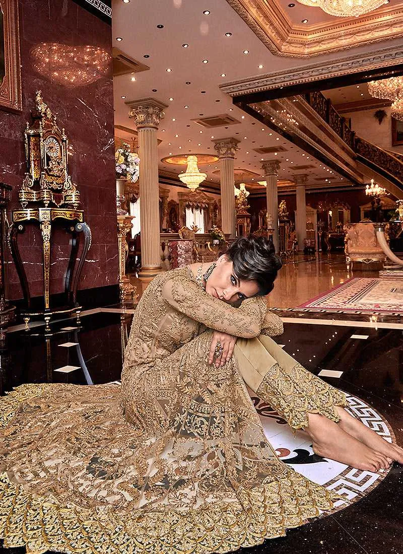 Beige and Gold Heavy Embroidered Lehenga
