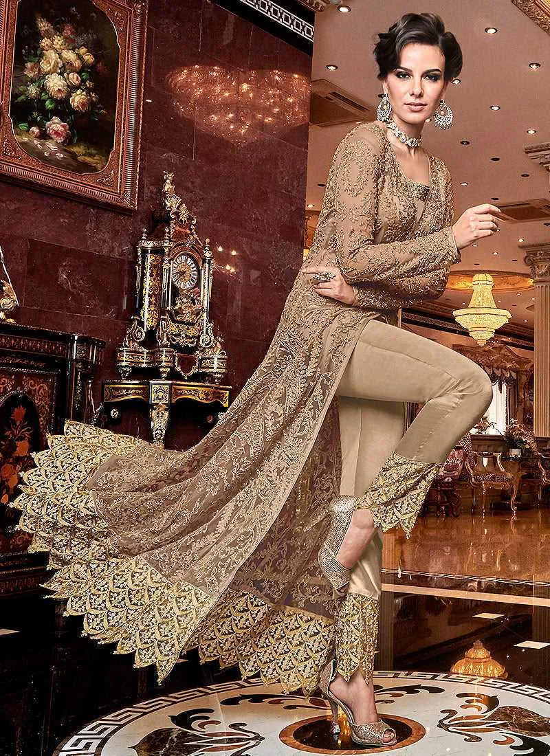 Beige and Gold Heavy Embroidered Lehenga