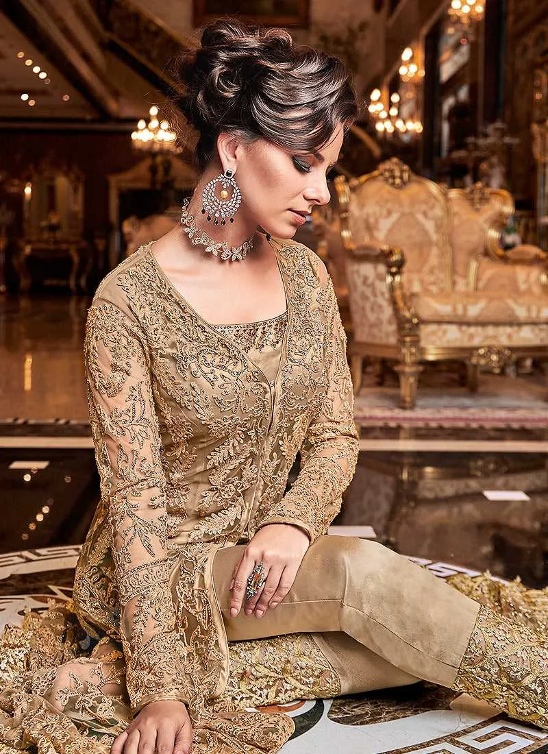 Beige and Gold Heavy Embroidered Lehenga