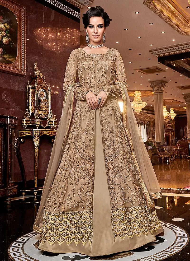 Beige and Gold Heavy Embroidered Lehenga