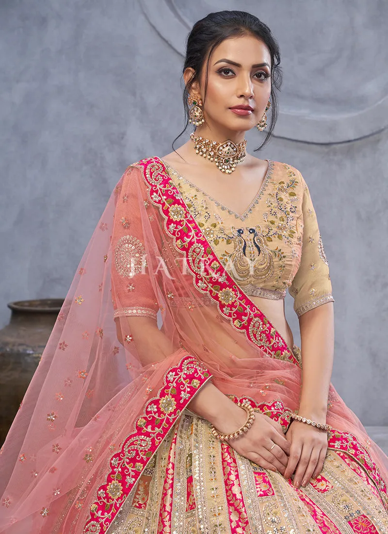 Beige And Pink Bridal Lehenga Choli