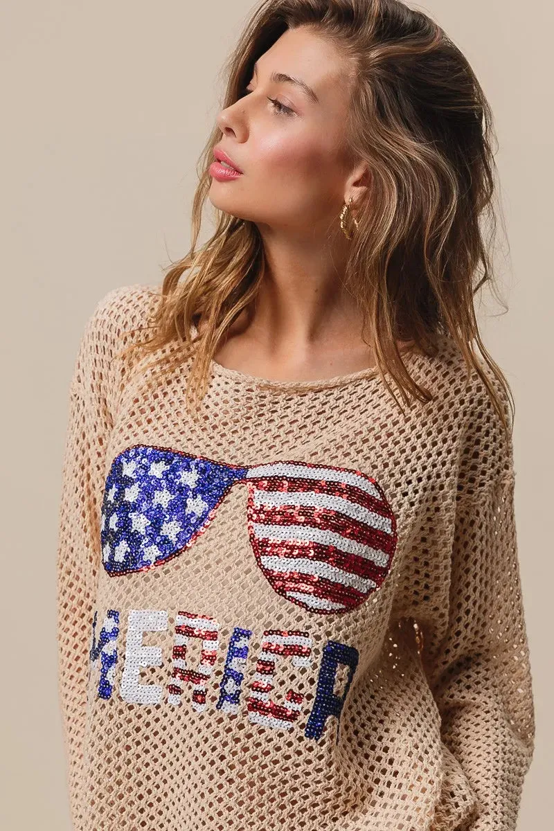BiBi Sequin American Flag Sunglasses Knit