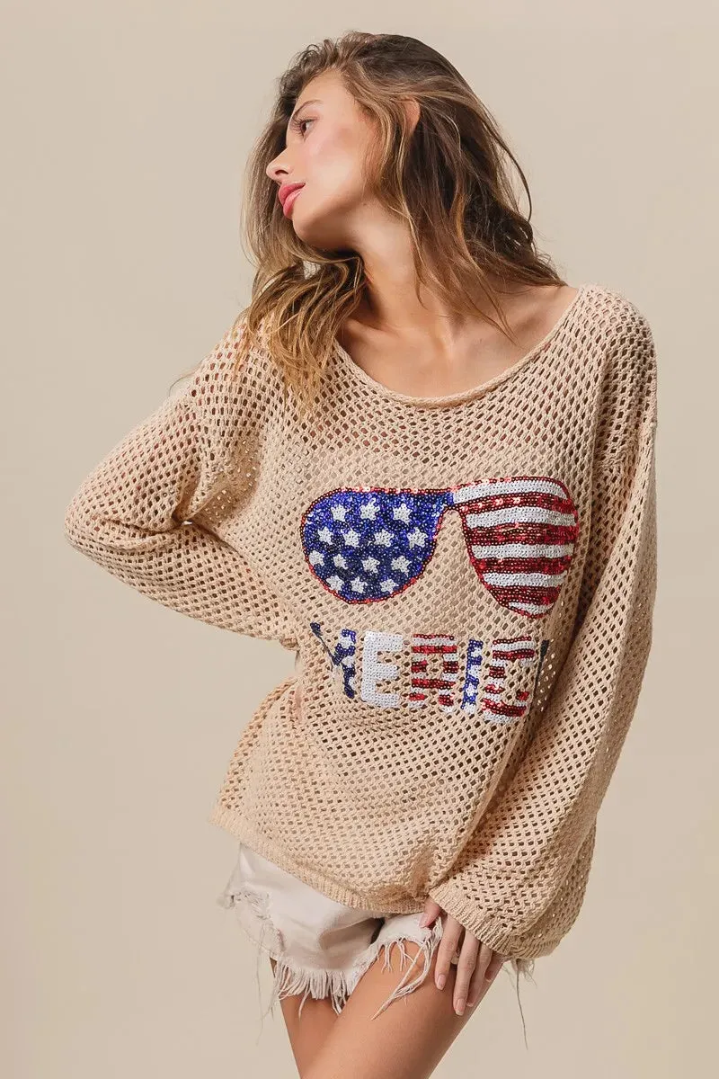 BiBi Sequin American Flag Sunglasses Knit