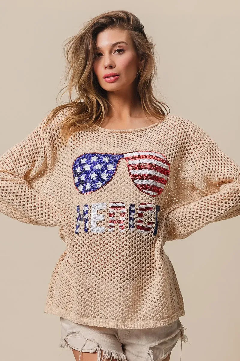 BiBi Sequin American Flag Sunglasses Knit