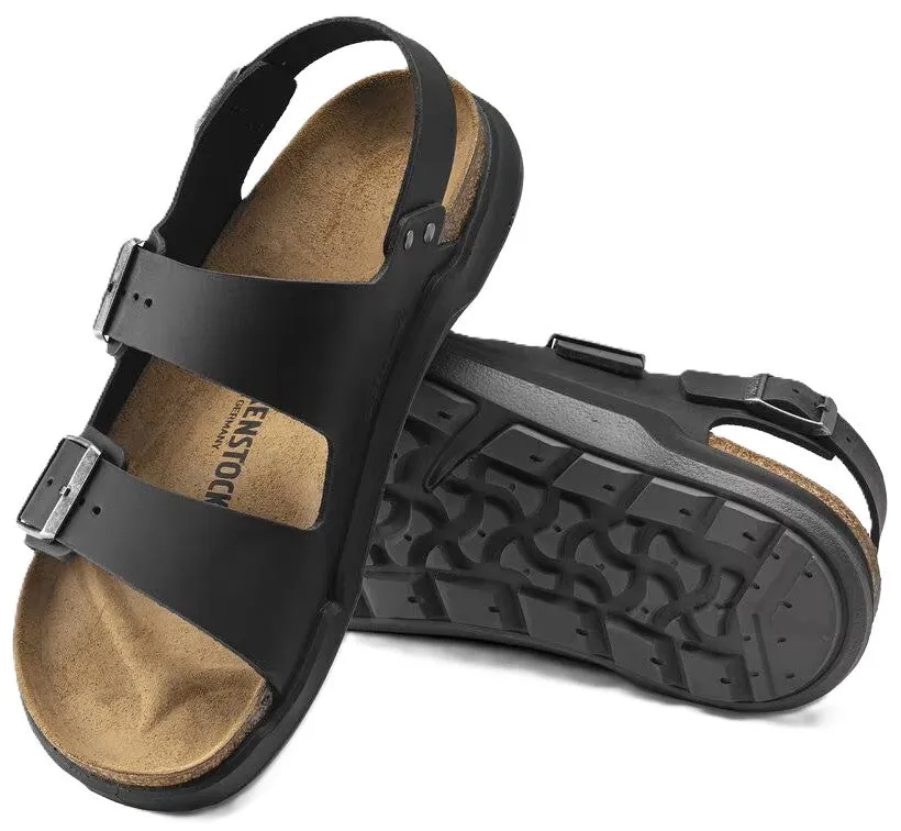 Birkenstock Milano Rugged Sandals - Black Oiled Leather | Polyurethane Sole