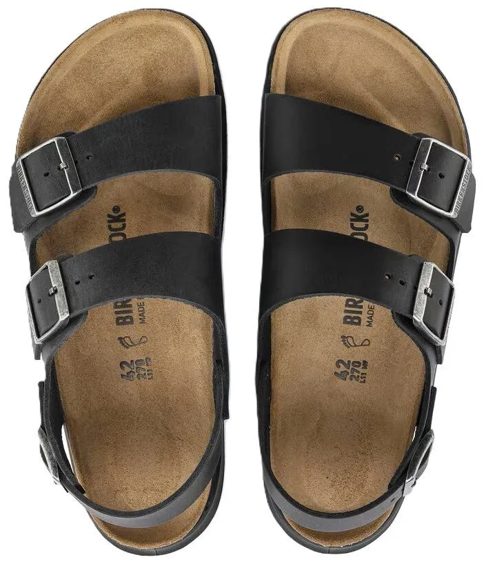 Birkenstock Milano Rugged Sandals - Black Oiled Leather | Polyurethane Sole