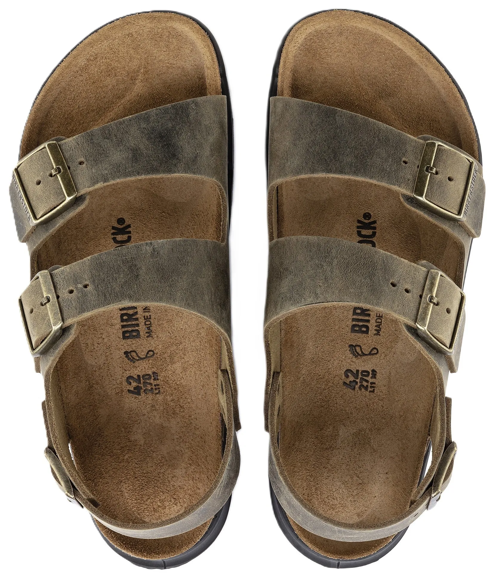 Birkenstock Milano Rugged Sandals - Faded Khaki Oiled Leather | Polyurethane Sole