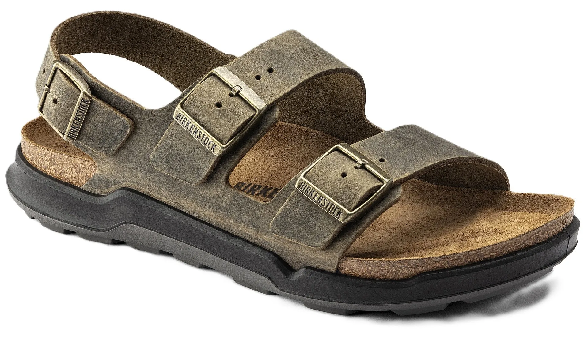 Birkenstock Milano Rugged Sandals - Faded Khaki Oiled Leather | Polyurethane Sole