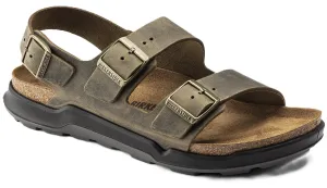 Birkenstock Milano Rugged Sandals - Faded Khaki Oiled Leather | Polyurethane Sole