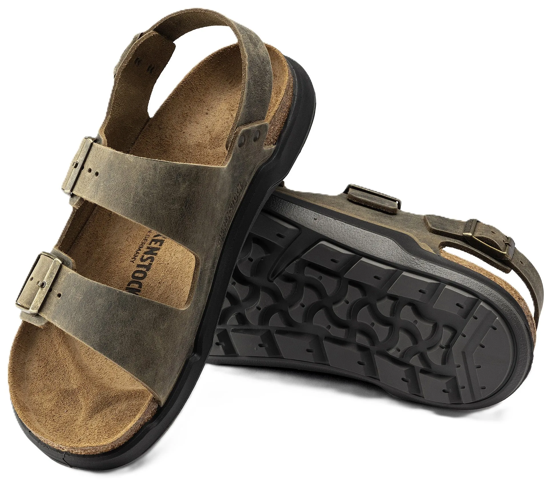 Birkenstock Milano Rugged Sandals - Faded Khaki Oiled Leather | Polyurethane Sole