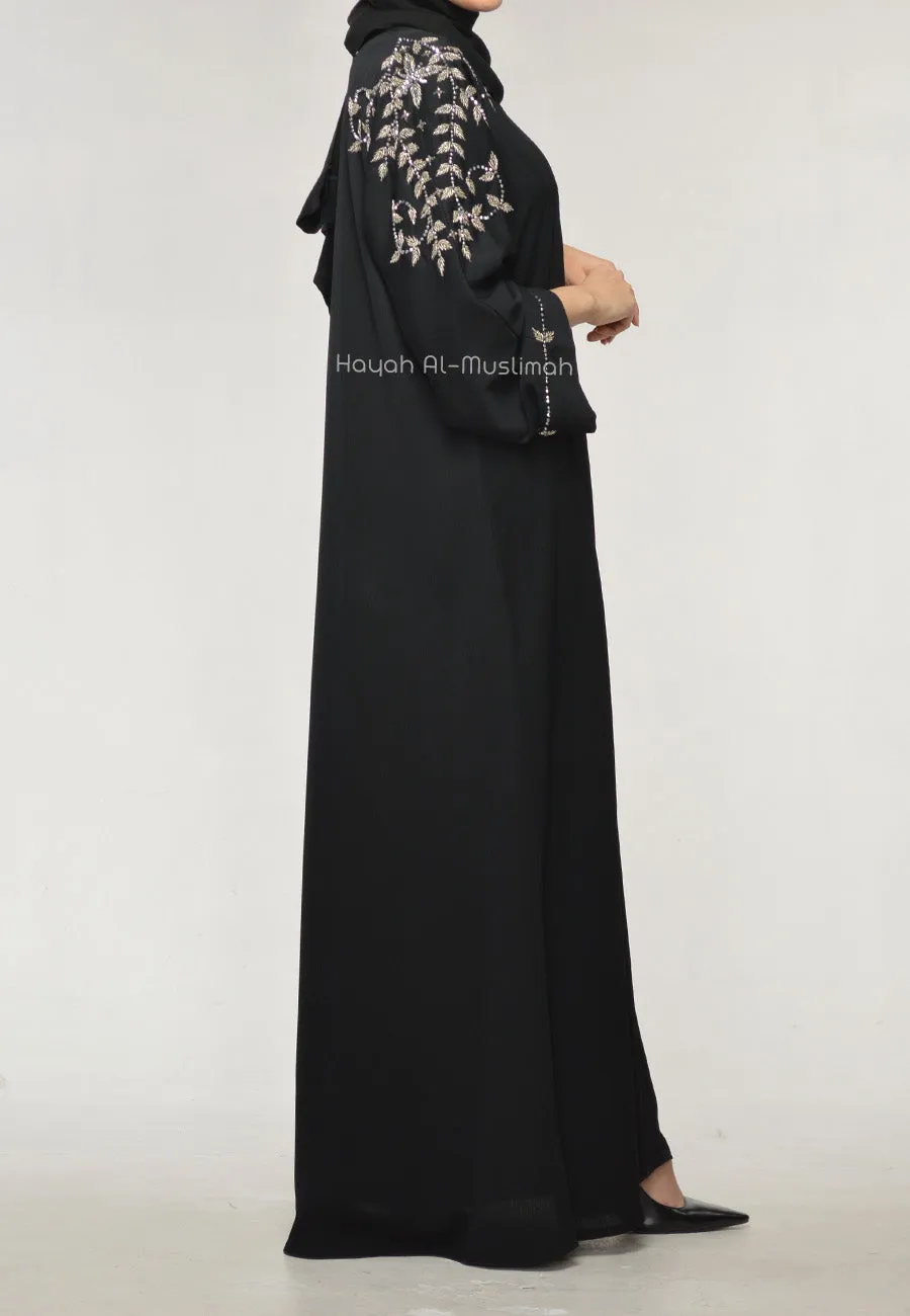 Black Abaya With Silver Embellishments (Premium)