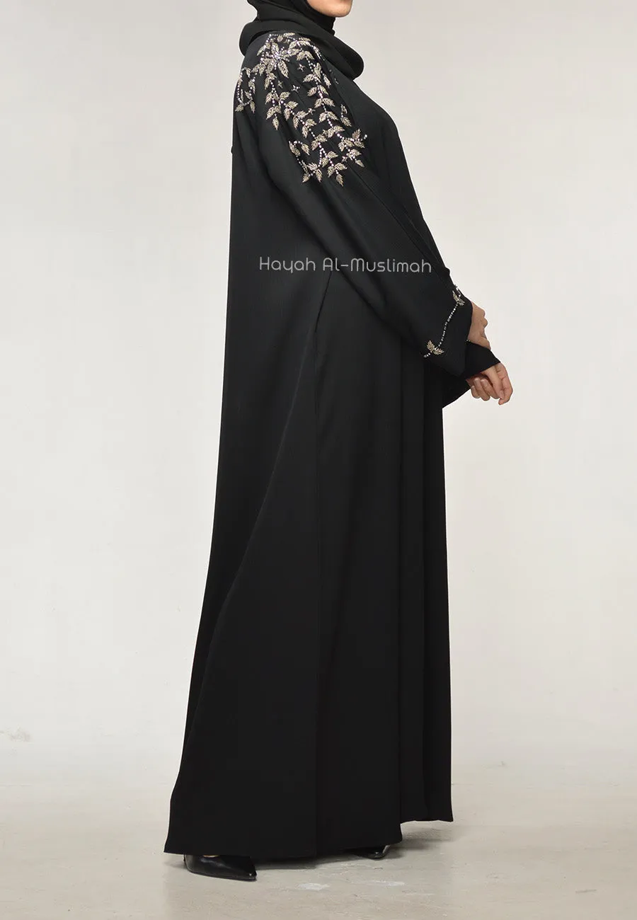 Black Abaya With Silver Embellishments (Premium)