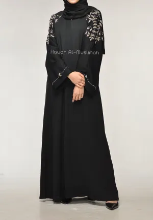Black Abaya With Silver Embellishments (Premium)