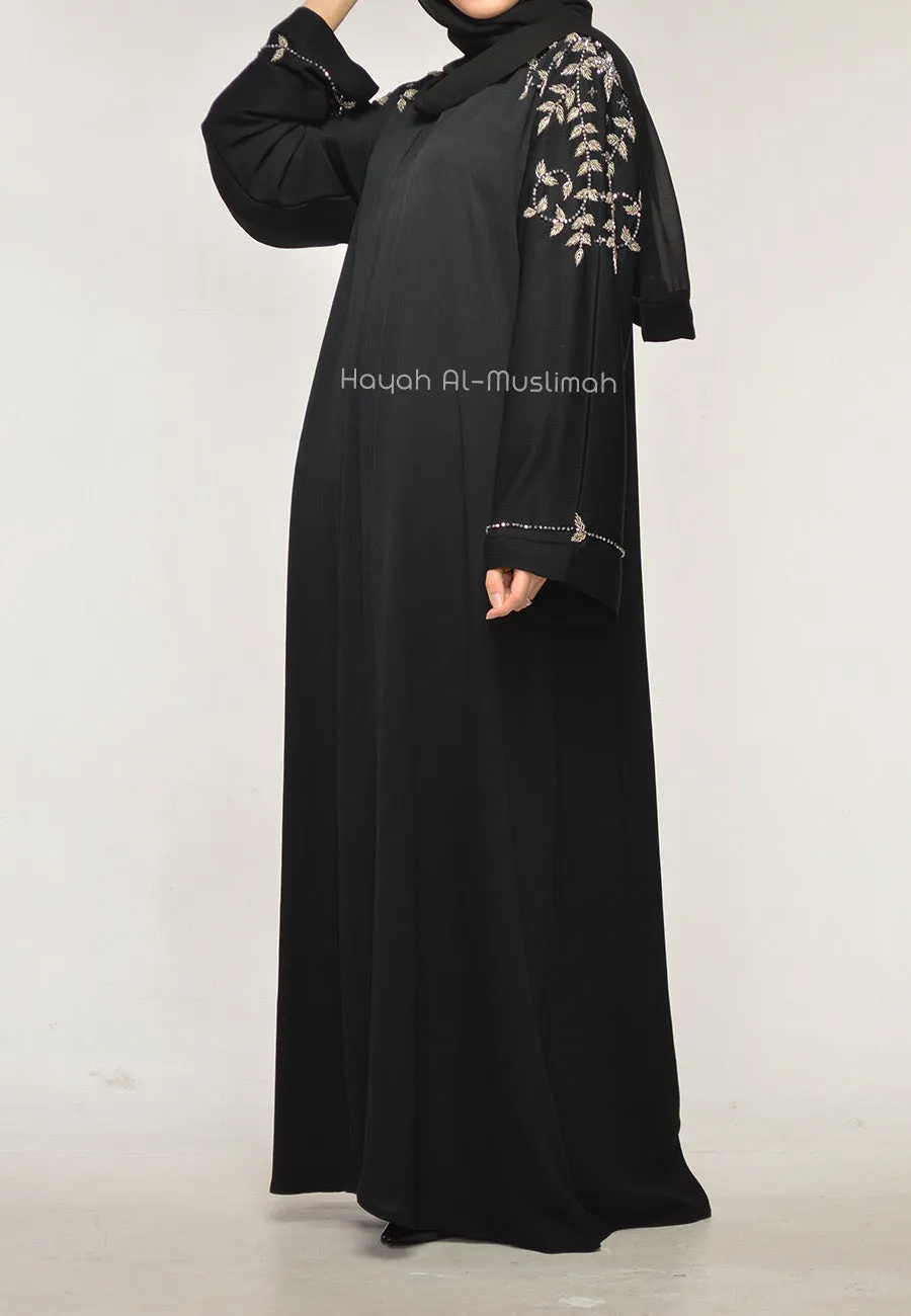 Black Abaya With Silver Embellishments (Premium)