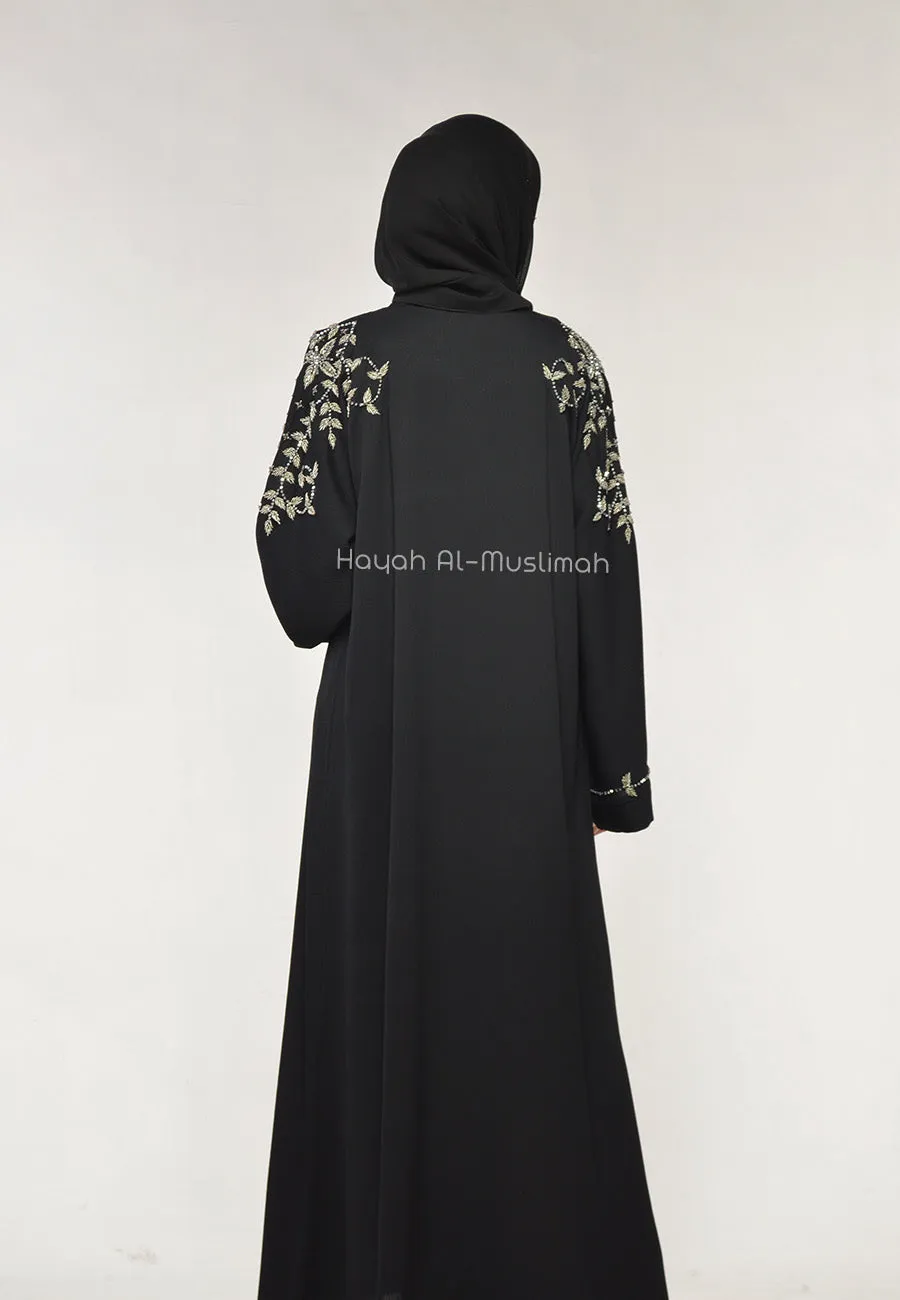 Black Abaya With Silver Embellishments (Premium)