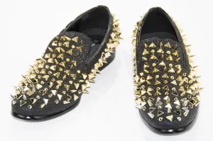 Black & Gold Glittered Spiked Loafers