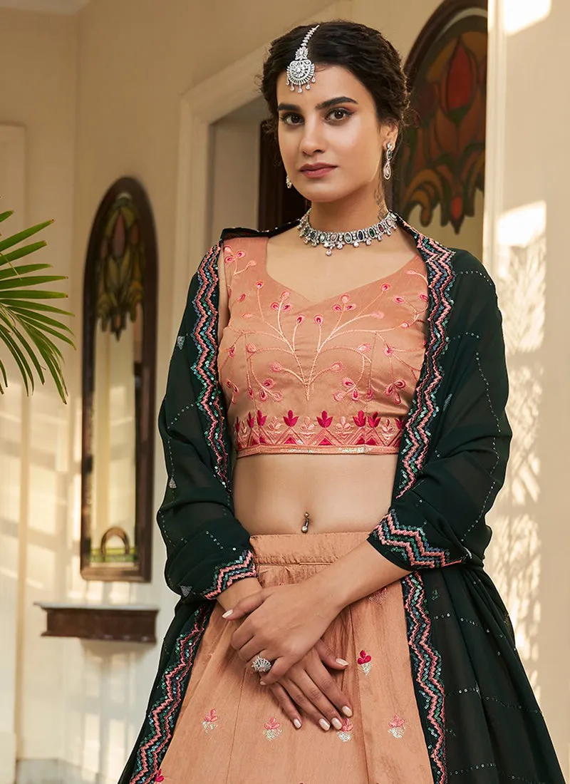 Black And Peach Multi Embroidery Ombré Silk Lehenga Choli