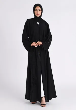 Black Intricate Velvet Motif Umbrella Cut Abaya (Premium)