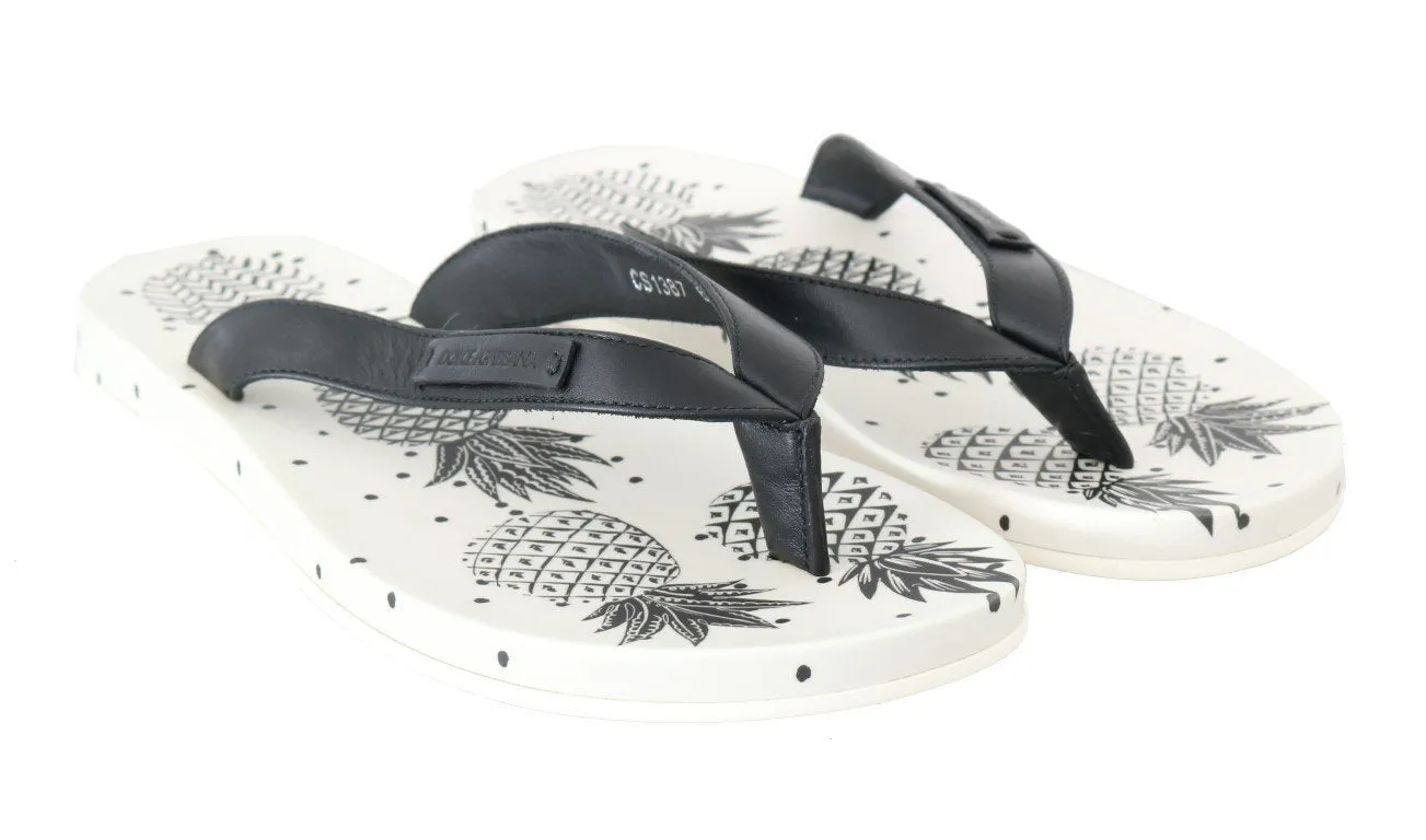 Black Leather Beach Slides Sandals