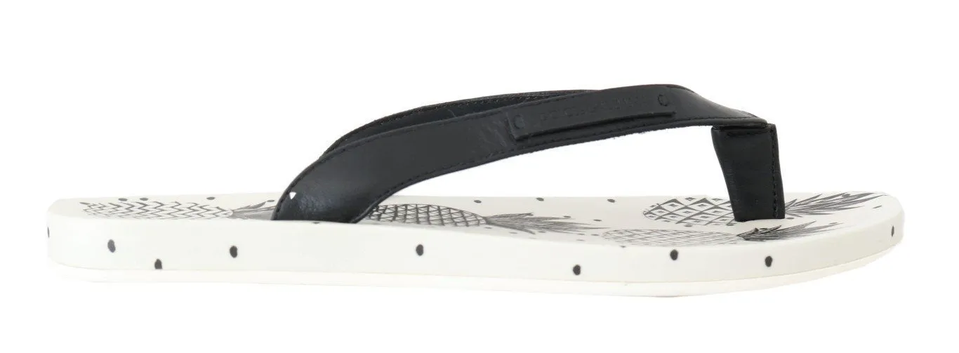 Black Leather Beach Slides Sandals