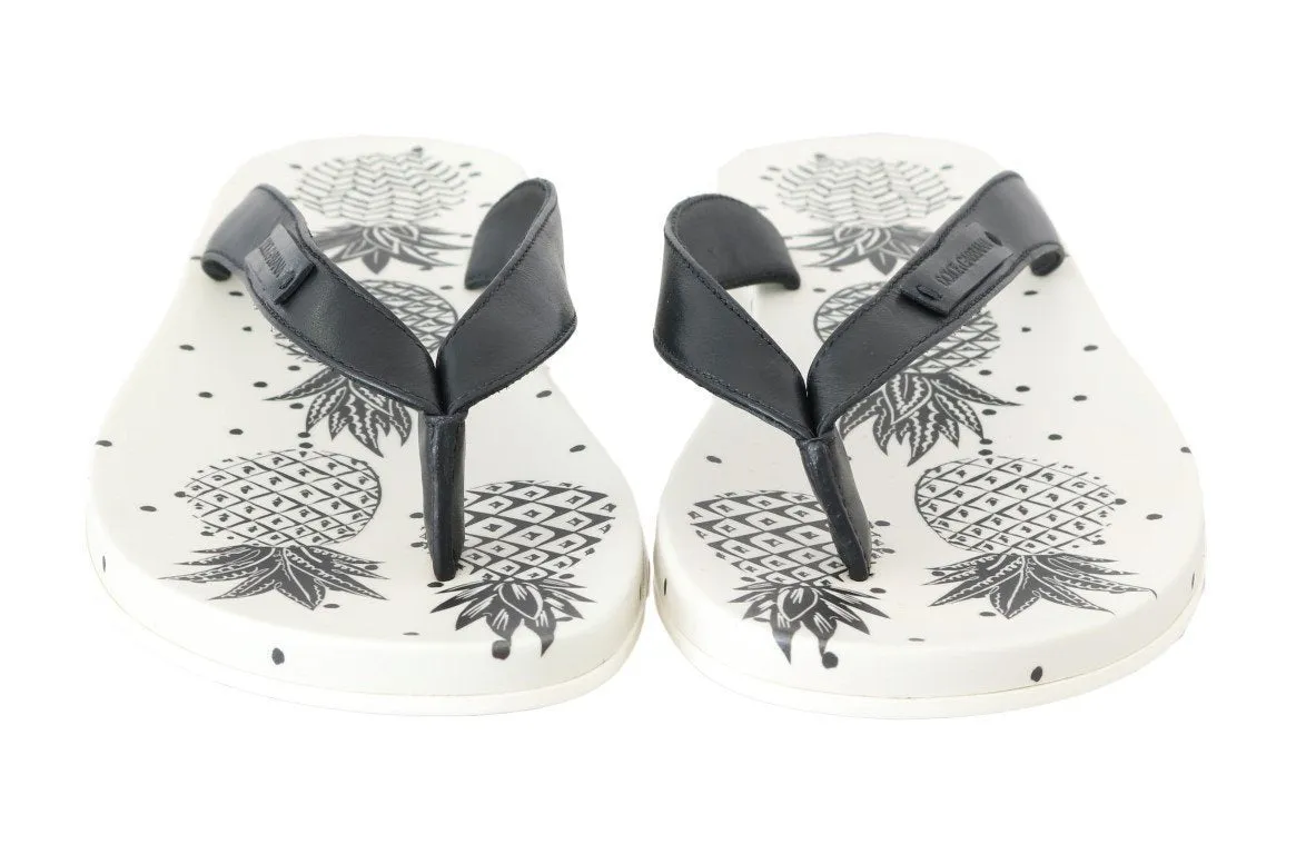 Black Leather Beach Slides Sandals