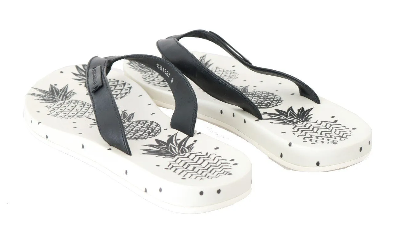 Black Leather Beach Slides Sandals