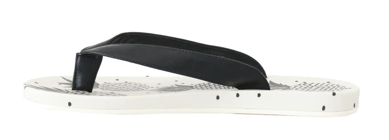 Black Leather Beach Slides Sandals