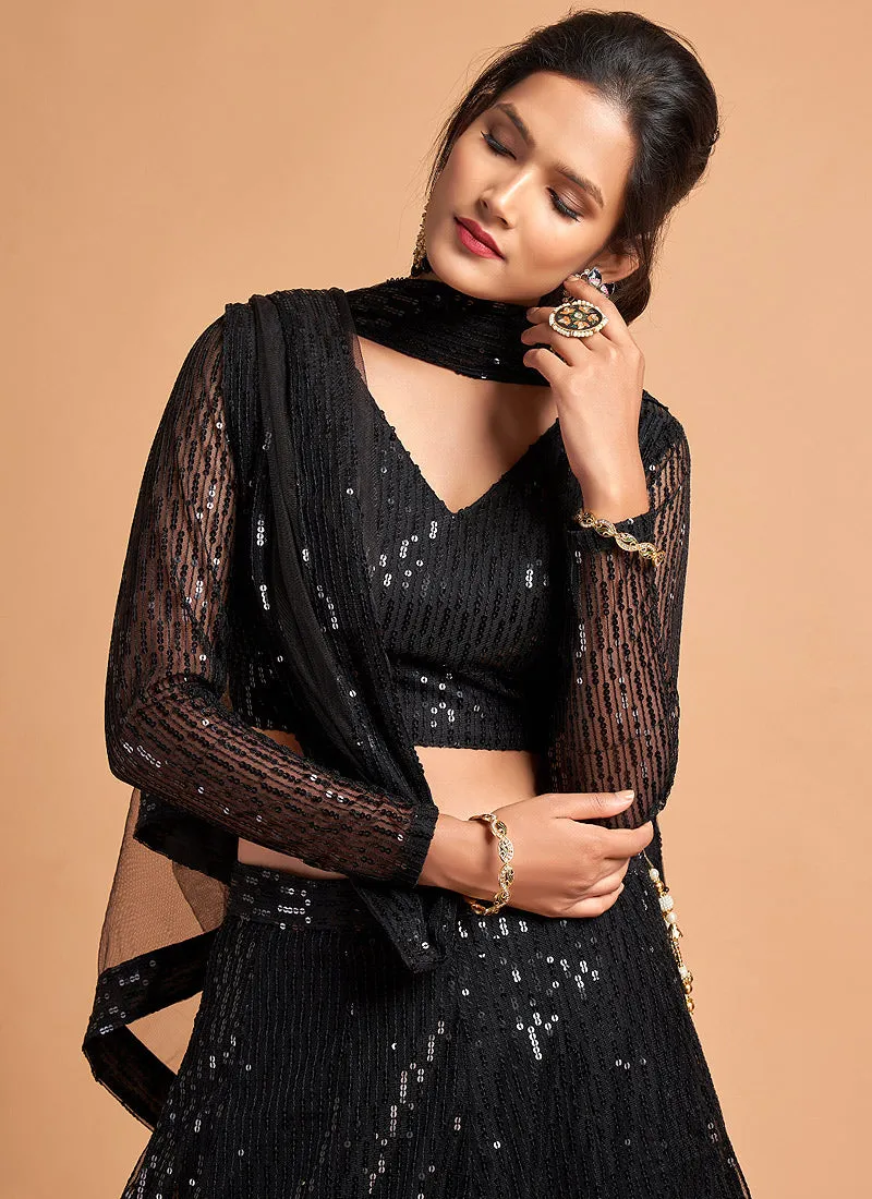 Black Sequence Embroidered Designer Lehenga Choli