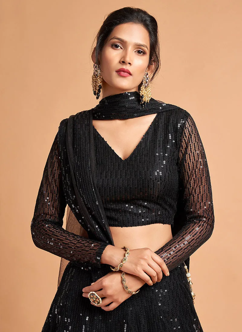 Black Sequence Embroidered Designer Lehenga Choli