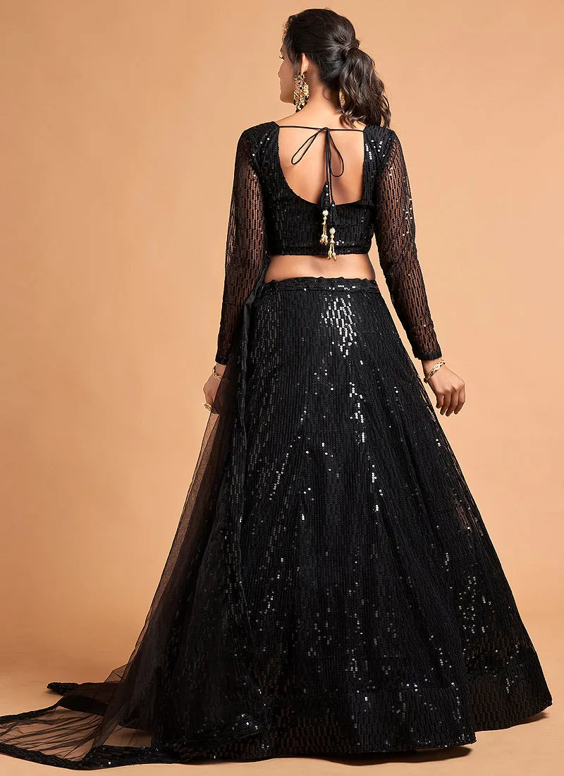 Black Sequence Embroidered Designer Lehenga Choli