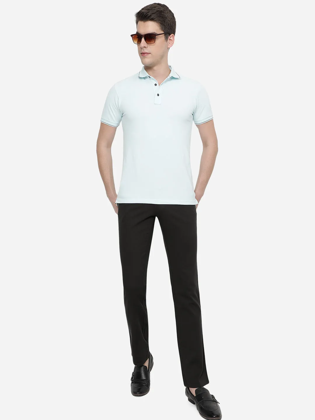 Black Solid Slim Fit Casual Trouser | Greenfibre