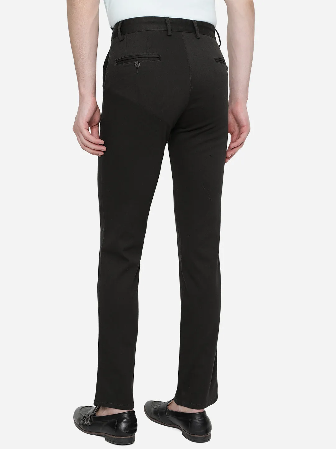 Black Solid Slim Fit Casual Trouser | Greenfibre