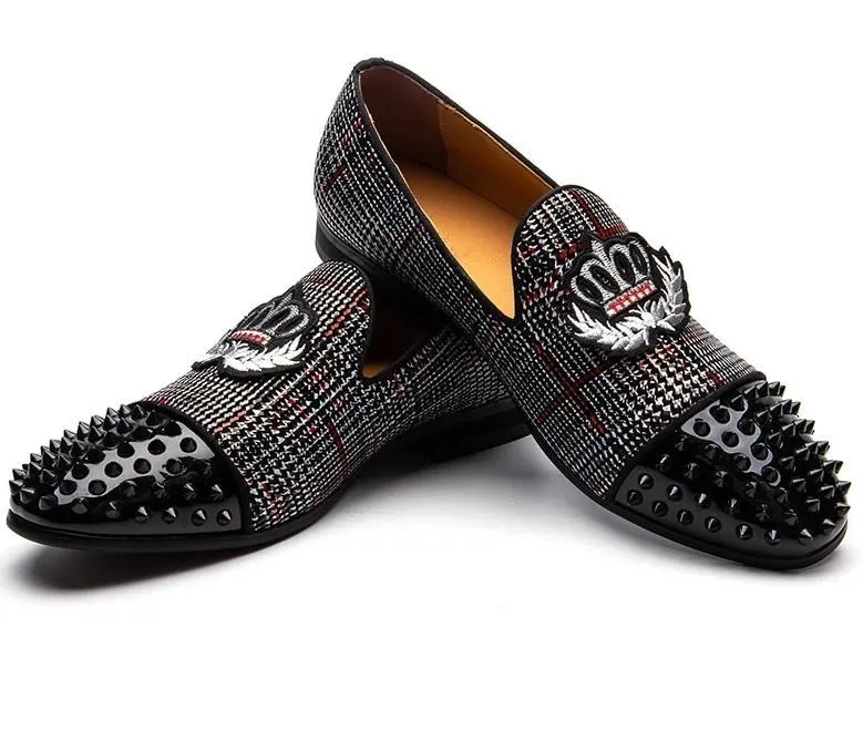 Black Spikes Rhinestones Glitter Men Loafers