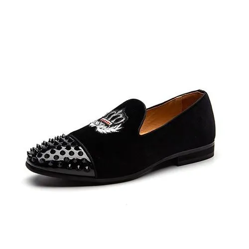 Black Spikes Rhinestones Glitter Men Loafers