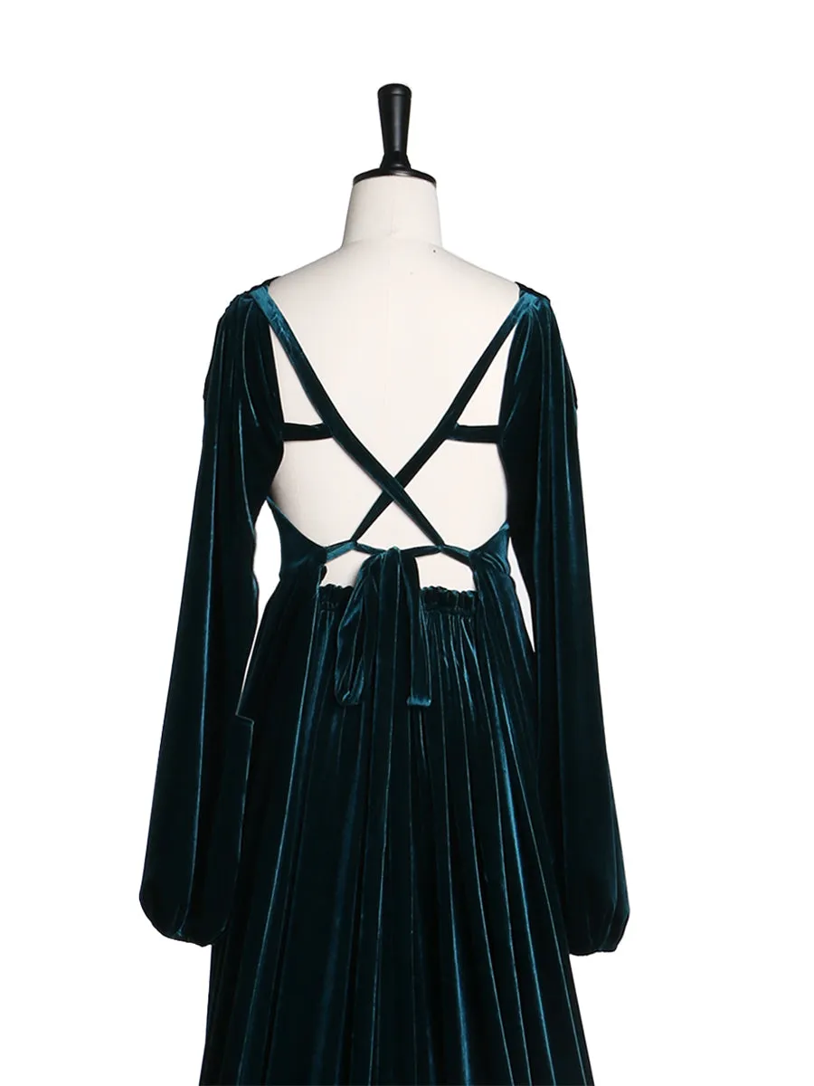 Black V Neck Velvet Evening Dress Long Sleeves Stretch Waist Side Slit Photo Shoot Dress Maternity Gowns YD211012