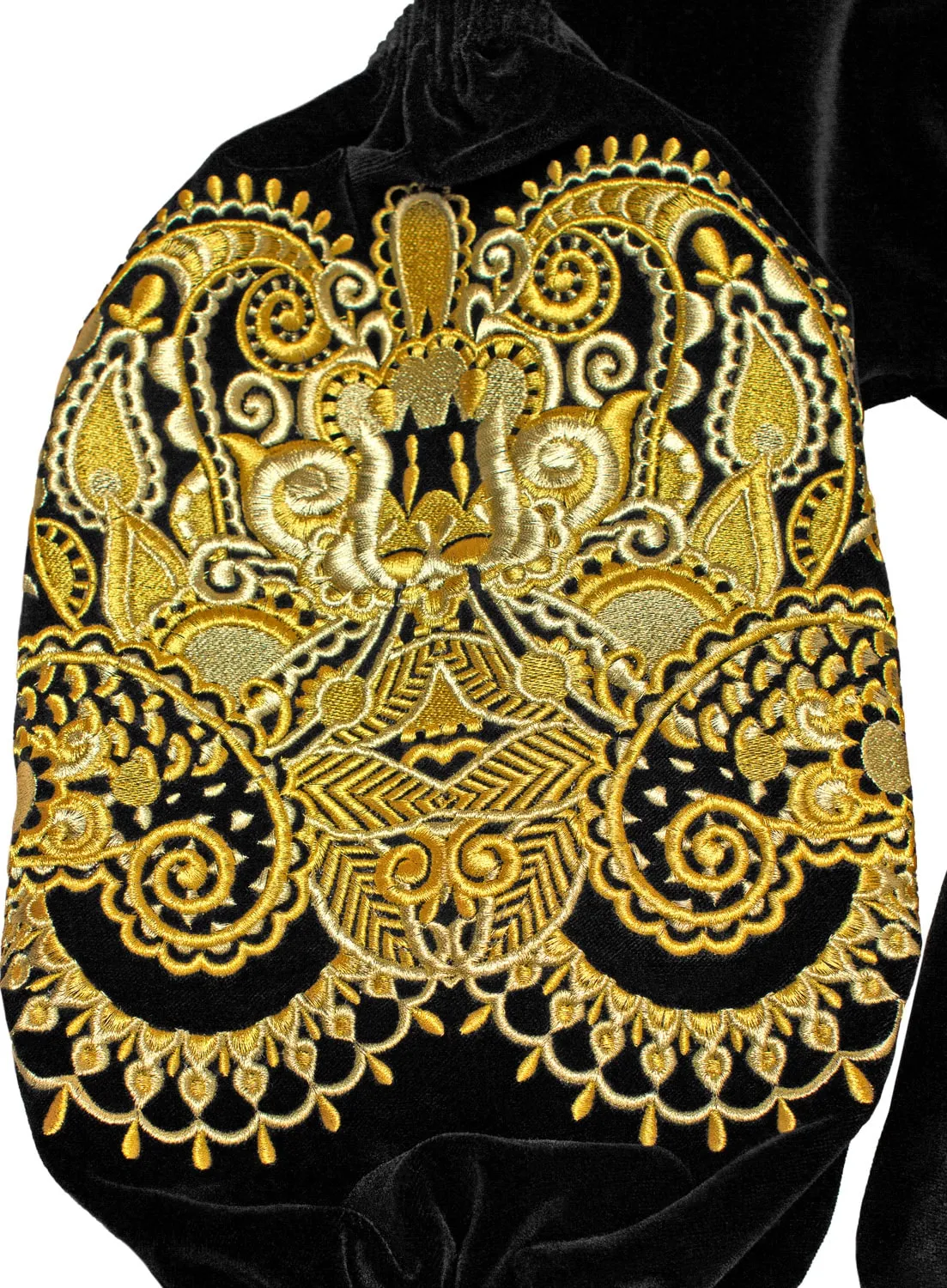 Black velvet kaftan with embroidery