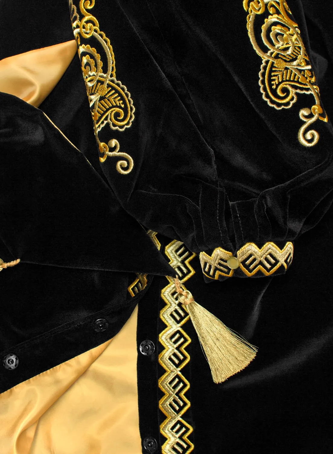 Black velvet kaftan with embroidery
