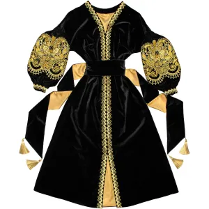 Black velvet kaftan with embroidery