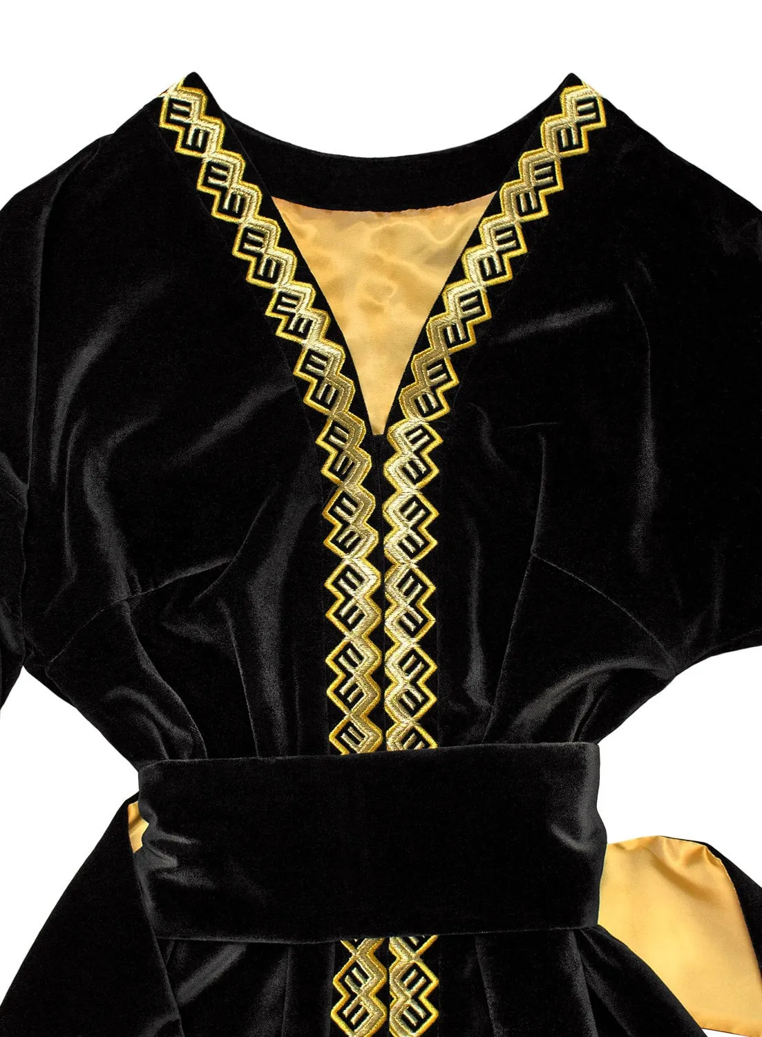 Black velvet kaftan with embroidery