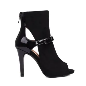 Black Women's Simple Buckle High-Heeled Boots