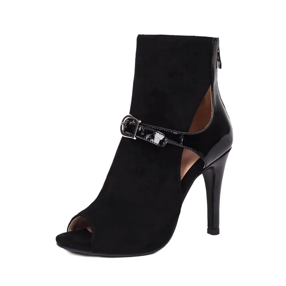 Black Women's Simple Buckle High-Heeled Boots