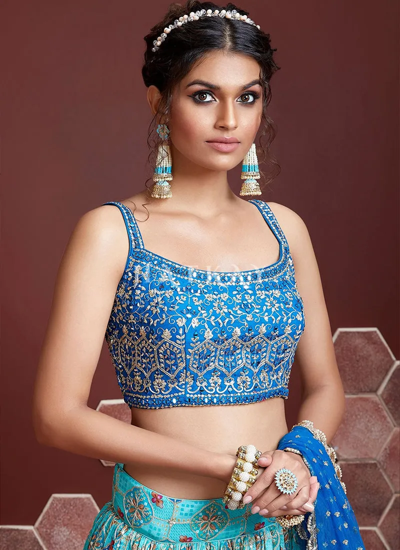 Blue Embroidered Traditional Wedding Lehenga Choli