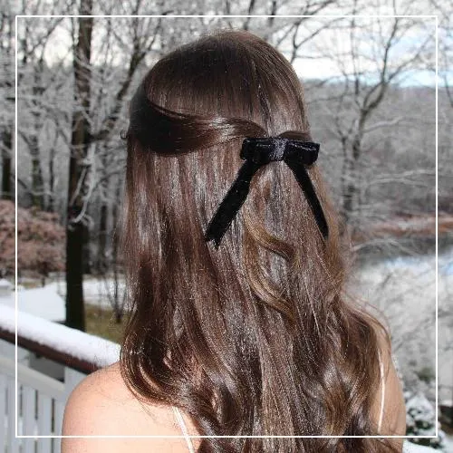 Blue Sapphire Black Velvet Hair-bow Clip