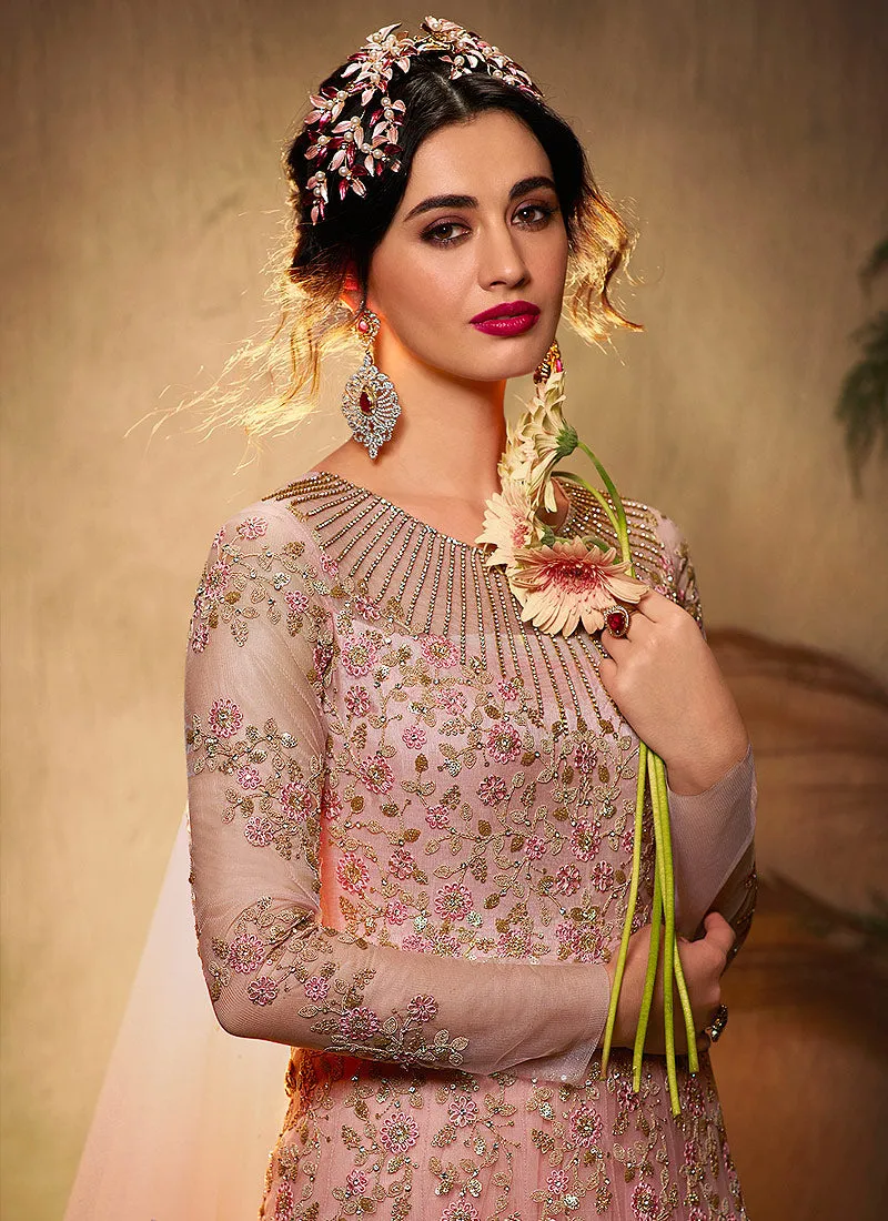 Blush Pink Embroidered Wedding Anarkali Suit