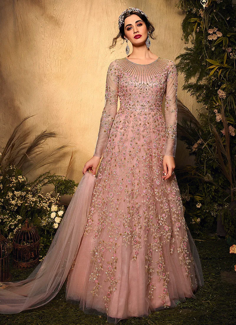Blush Pink Embroidered Wedding Anarkali Suit