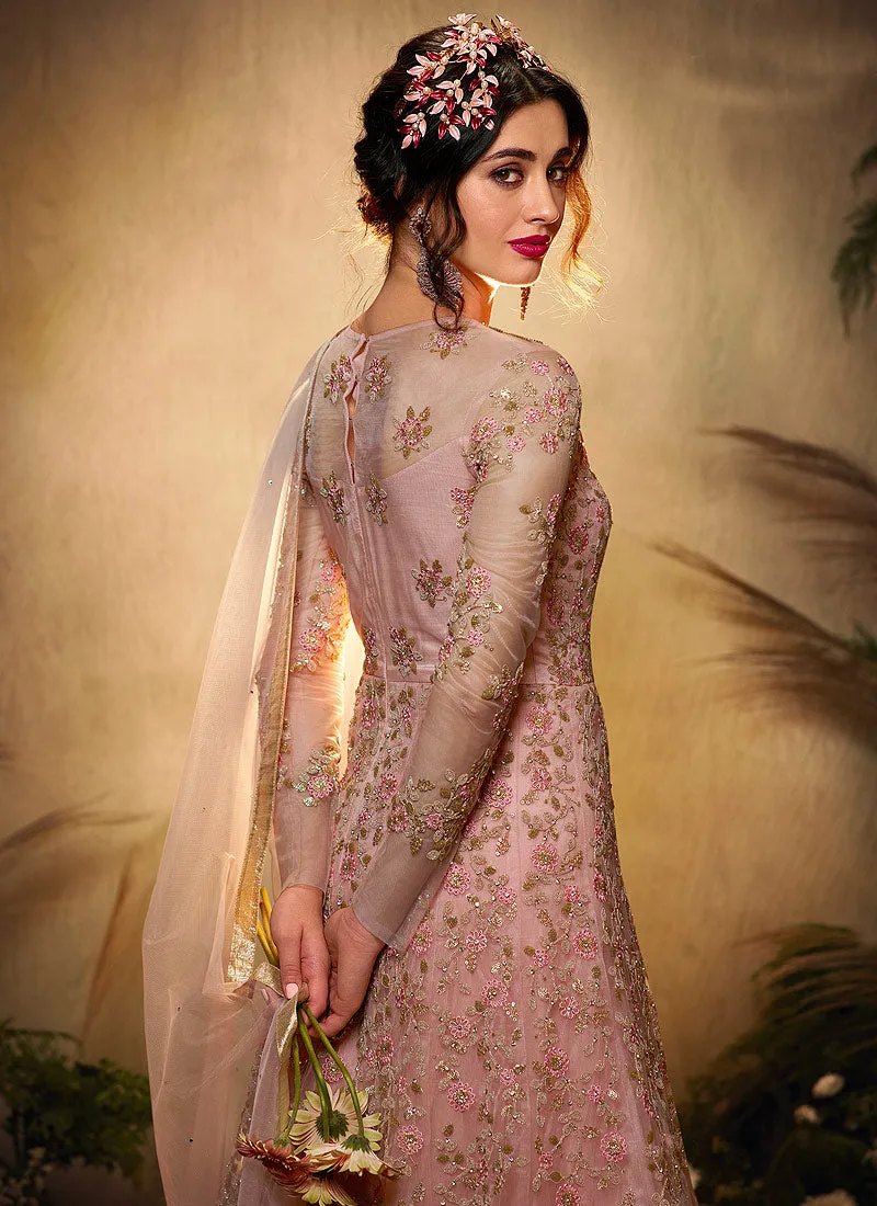 Blush Pink Embroidered Wedding Anarkali Suit