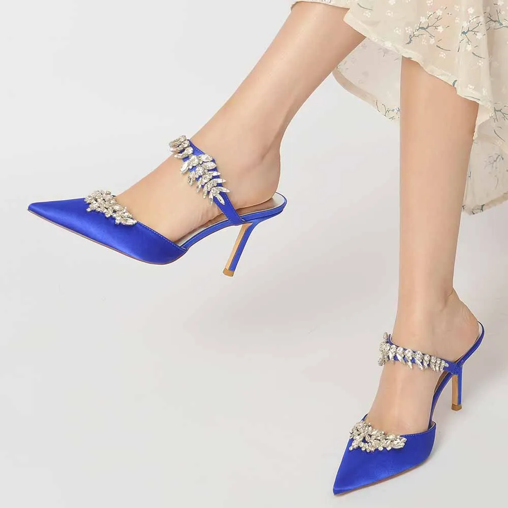 Bridal Mules Heels with Beaded Party High Heeled Shoes